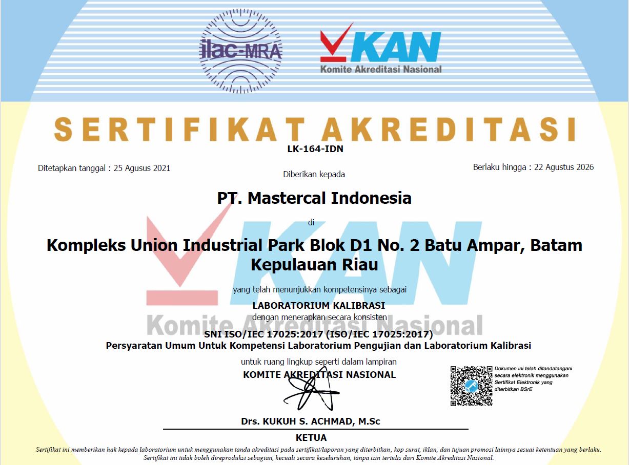 Certification – PT Mastercal Indonesia